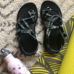 Blue Teal Chaco Sandals double strap + toe strap